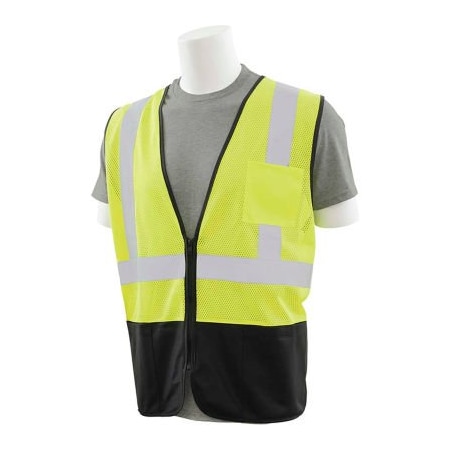 Erb Safety ERB S363PB Class 2 Zip Up Mesh Economy Vest W/ Pockets, Hi-Vis Lime w/ Black Bottom, XL 62252